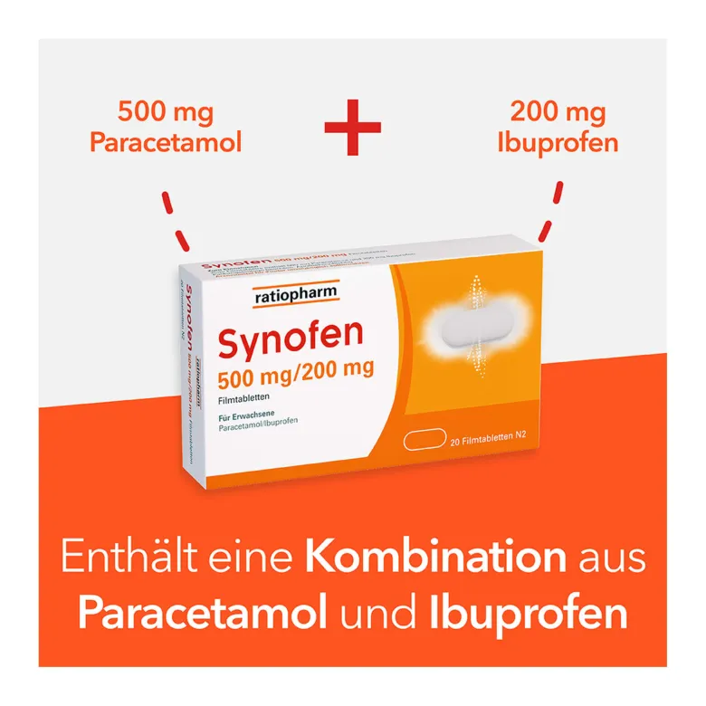 Synofen Filmtabletten mit Ibuprofen und Paracetamol, 20 St