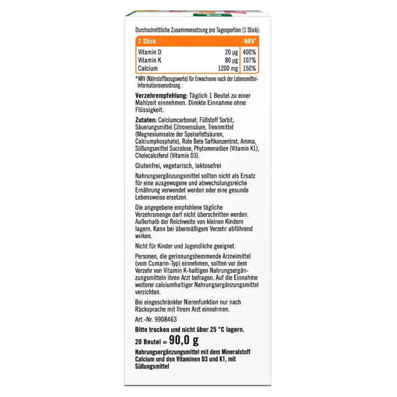 Taxofit Calcium 1200 + D3 + K Direktgranulat, 20 St