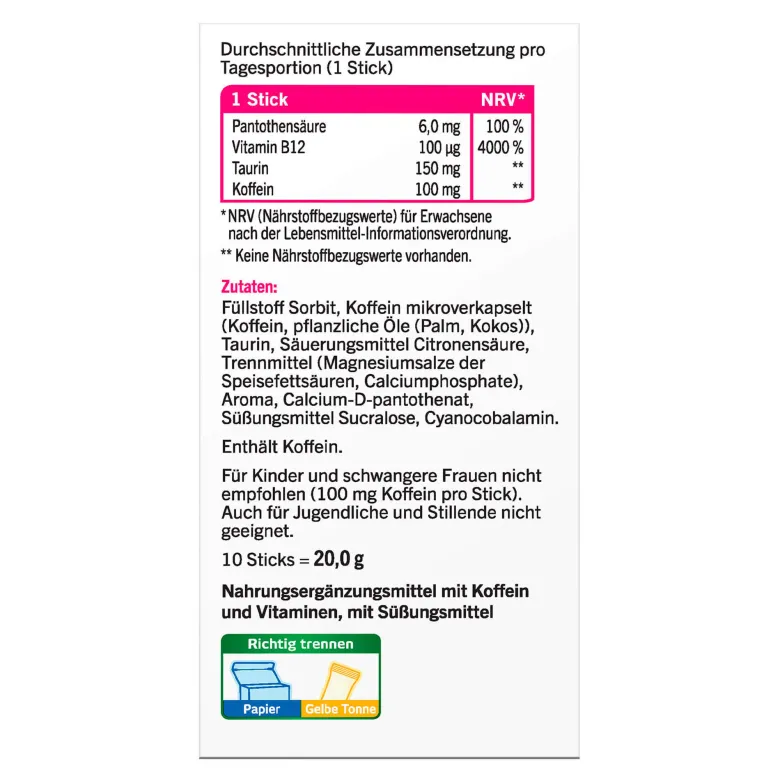 Taxofit Koffein + B12 Energie Direktgranulat, 10 St