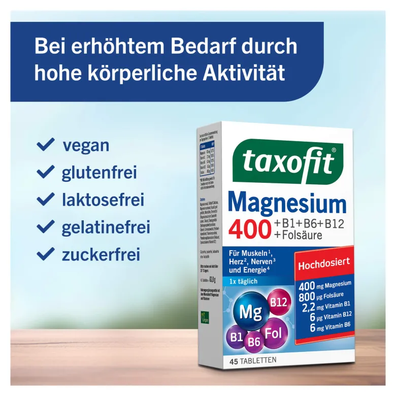Taxofit Magnesium 400+B1+B6+B12+Folsäure Tabletten, 45 St