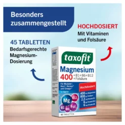 Taxofit Magnesium 400+B1+B6+B12+Folsäure Tabletten, 45 St