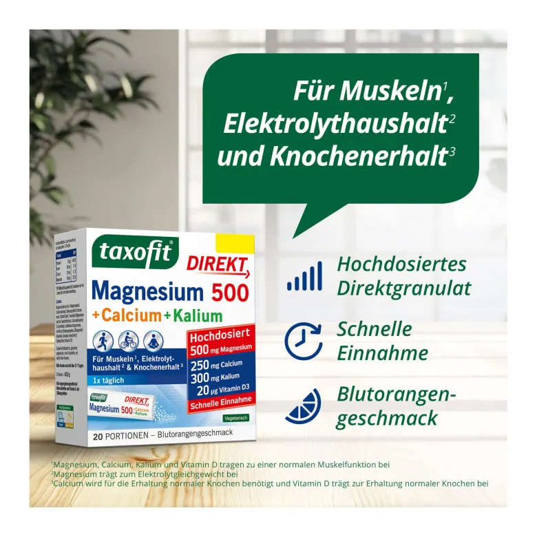Taxofit Magnesium 500+Calcium+Kalium Direkt-Granulat, 20 St