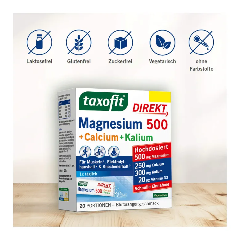 Taxofit Magnesium 500+Calcium+Kalium Direkt-Granulat, 20 St