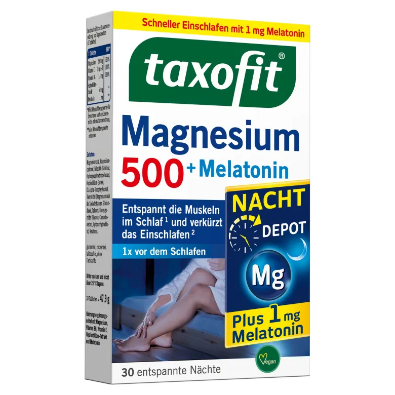 Taxofit Magnesium 500 Nacht + Melatonin Depot-Tabletten, 30 St