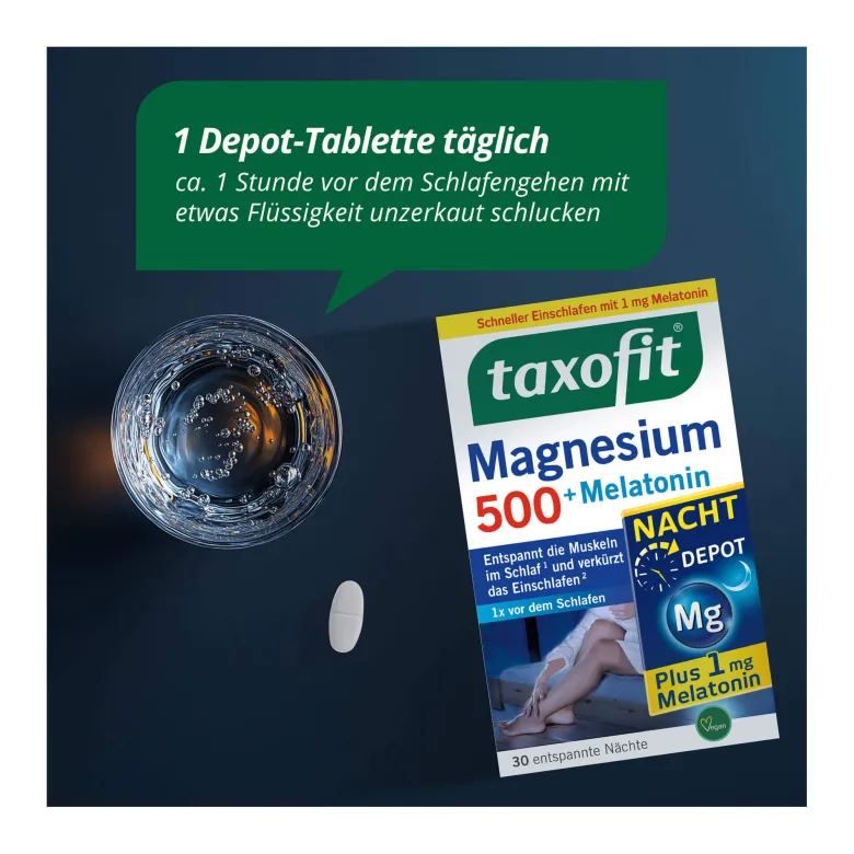 Taxofit Magnesium 500 Nacht + Melatonin Depot-Tabletten, 30 St