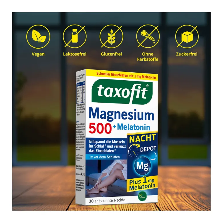 Taxofit Magnesium 500 Nacht + Melatonin Depot-Tabletten, 30 St