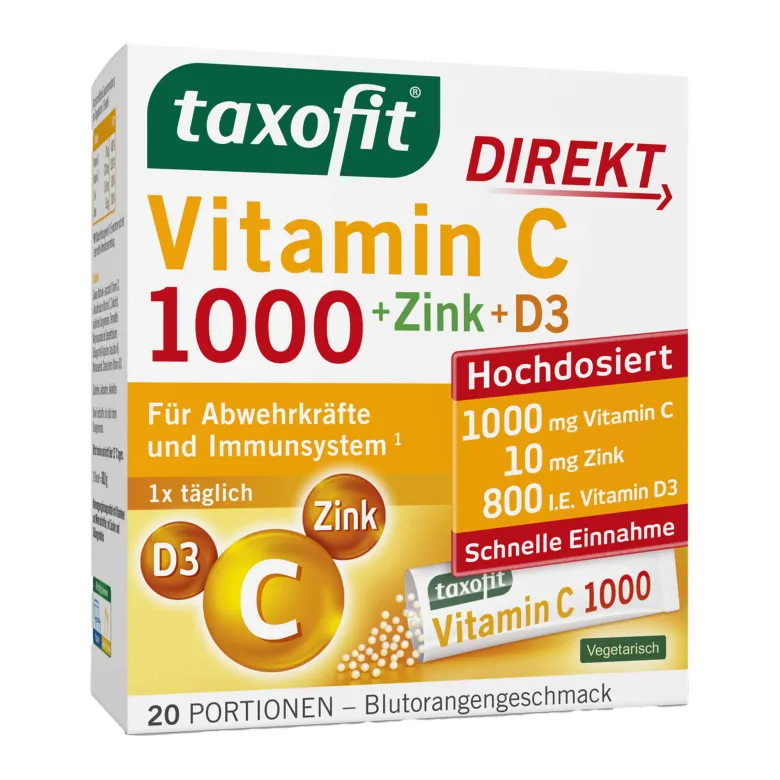 Taxofit Vitamin C 1000 + Zink + D3 Direkt-Granulat, 20 St