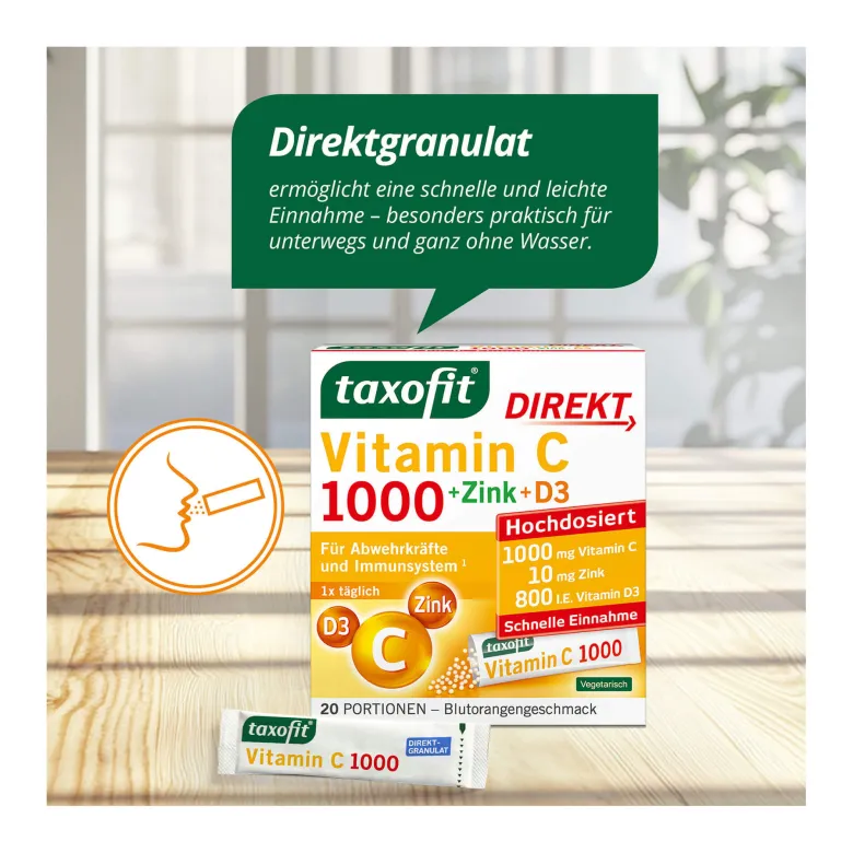 Taxofit Vitamin C 1000 + Zink + D3 Direkt-Granulat, 20 St
