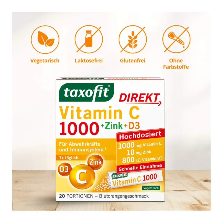 Taxofit Vitamin C 1000 + Zink + D3 Direkt-Granulat, 20 St