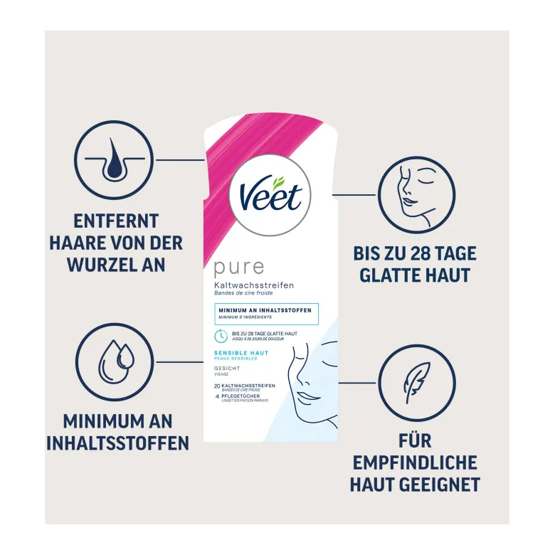Veet Kaltwachsstreifen Gesicht Sensible Haut, 20 St