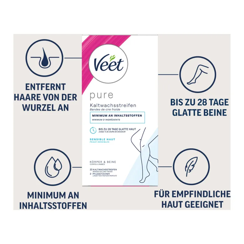 Veet Kaltwachsstreifen Körper & Beine Sensible Haut, 10X2 St