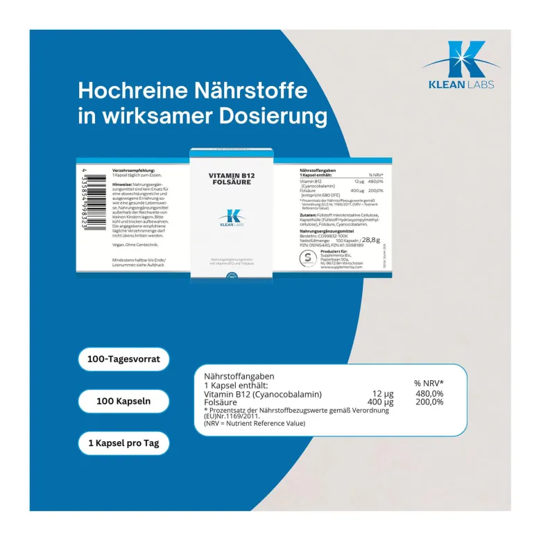 Vitamin B12 Folsäure Kapseln, 100 St