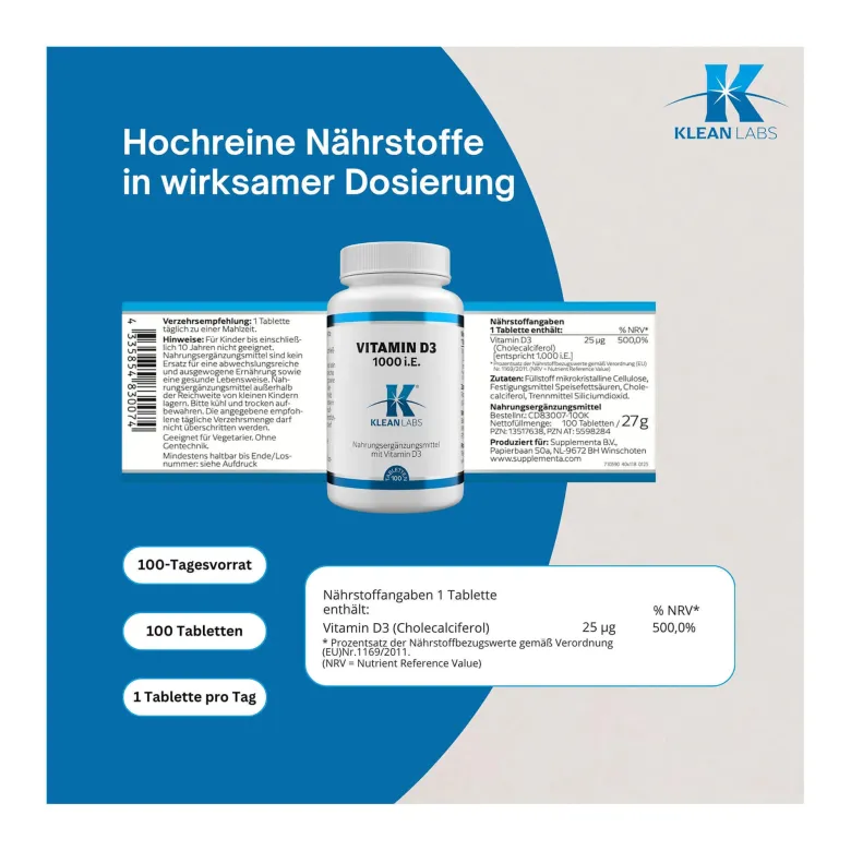 Vitamin D3 1000 I.E. Tabletten, 100 St