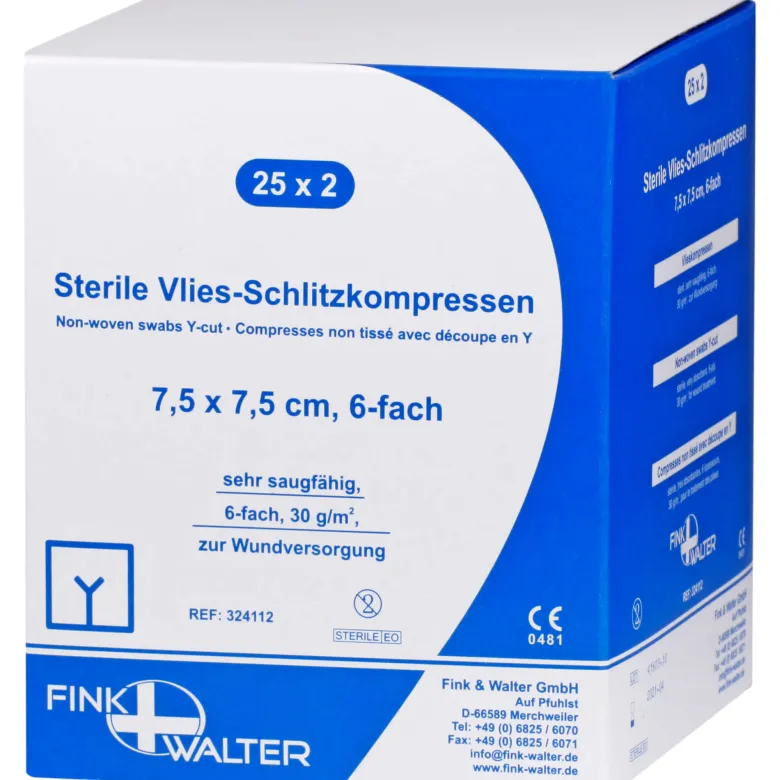 Vlies-Schlitzkompressen steril 7,5 x 7,5 cm 6-fach, 25X2 St